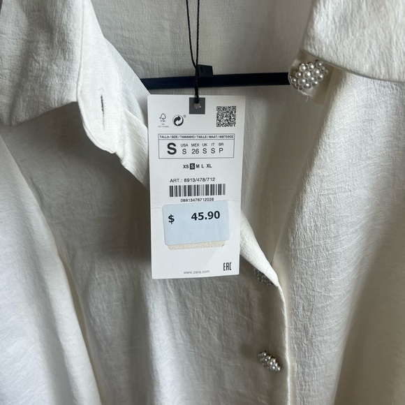 Zara Off-White Blouse with Pearl Buttons - Picture 2 of 5